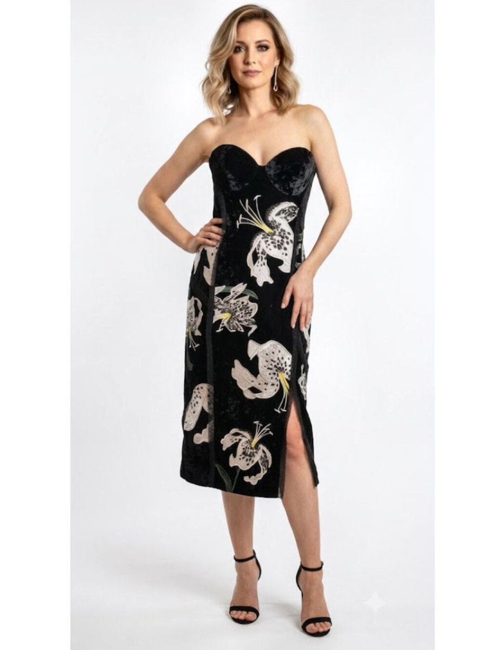 Erdem Rebecca' Women's Black Embroidered Velvet Strapless Dress, US 4, UK 8